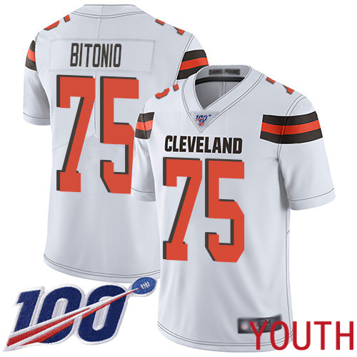 Cleveland Browns Joel Bitonio Youth White Limited Jersey 75 NFL Football Road 100th Season Vapor Untouchable